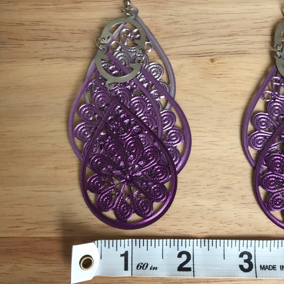 Large Purple Metal Filigree Intricate Earrings - Picture 5 of 5